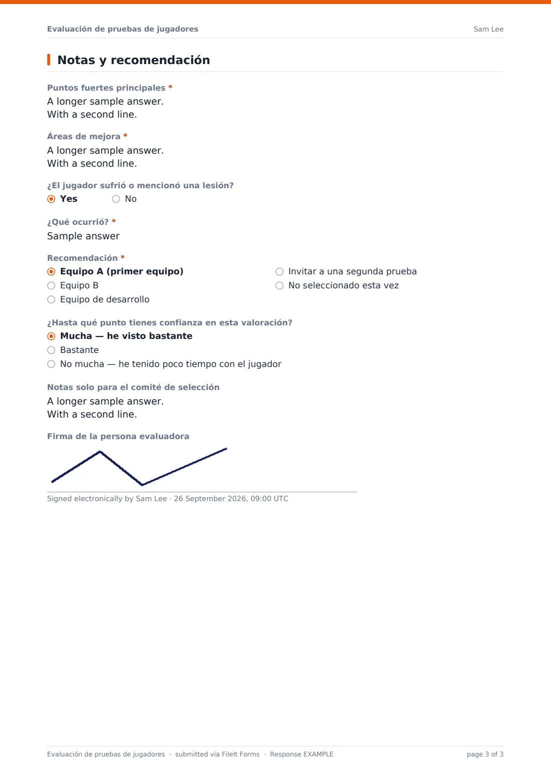 Evaluación de pruebas de jugadores — PDF de respuesta de ejemplo, página 3 de 3