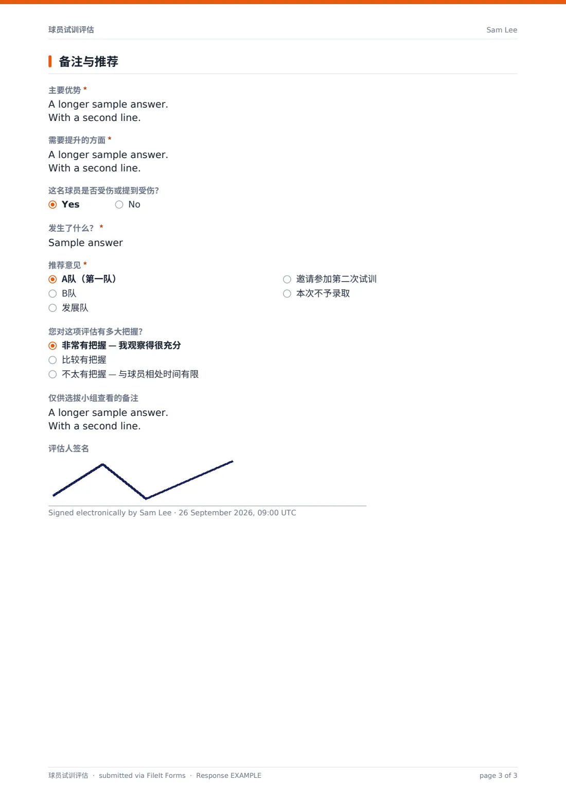 球员试训评估 — 示例回复 PDF，第 3 页，共 3 页