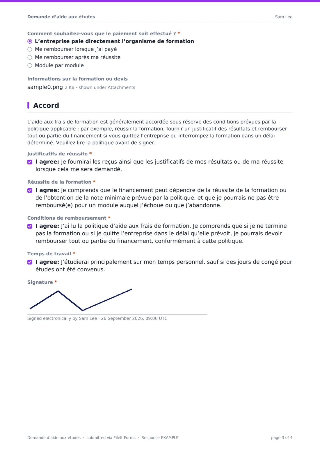 Demande d’aide aux études — exemple de réponse au format PDF, page 3 sur 4
