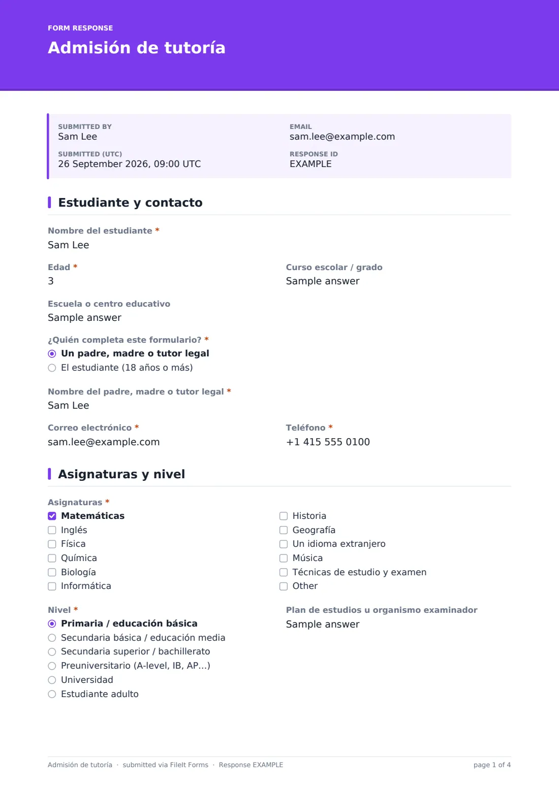 Admisión de tutoría — PDF de respuesta de ejemplo, página 1 de 4
