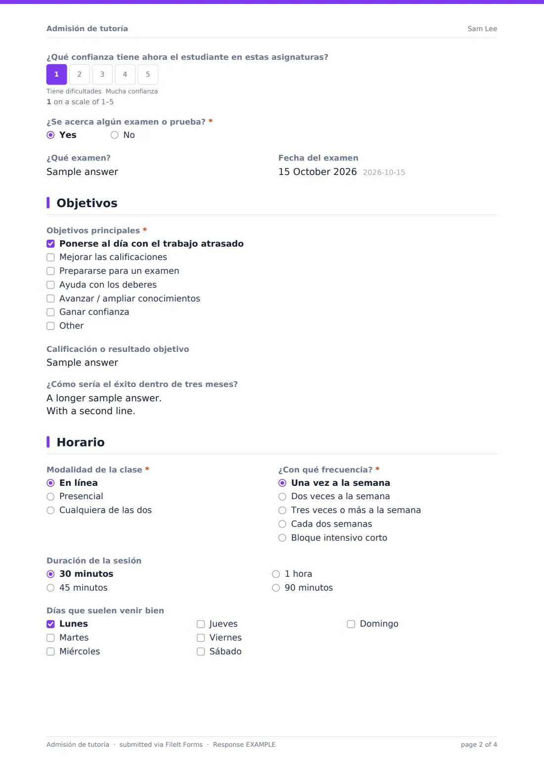 Admisión de tutoría — PDF de respuesta de ejemplo, página 2 de 4