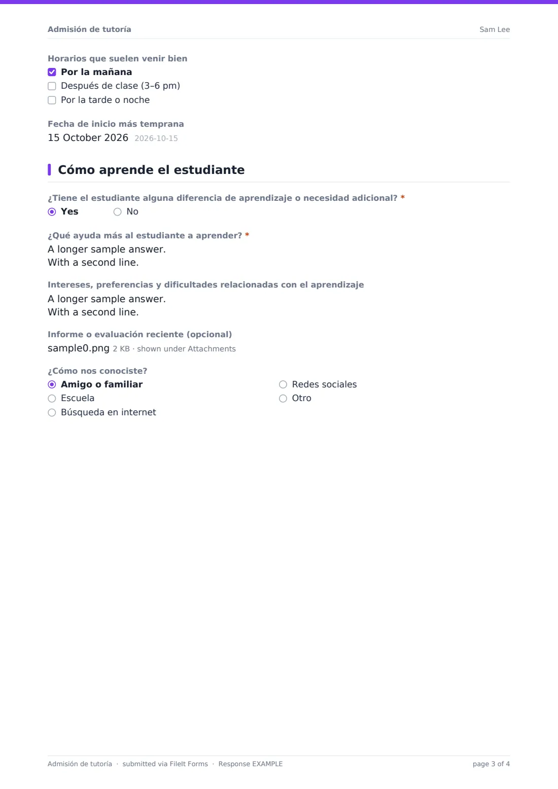 Admisión de tutoría — PDF de respuesta de ejemplo, página 3 de 4