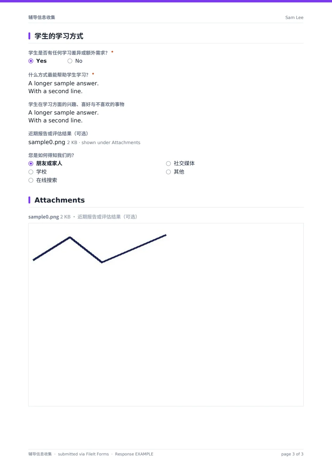 辅导信息收集 — 示例回复 PDF，第 3 页，共 3 页