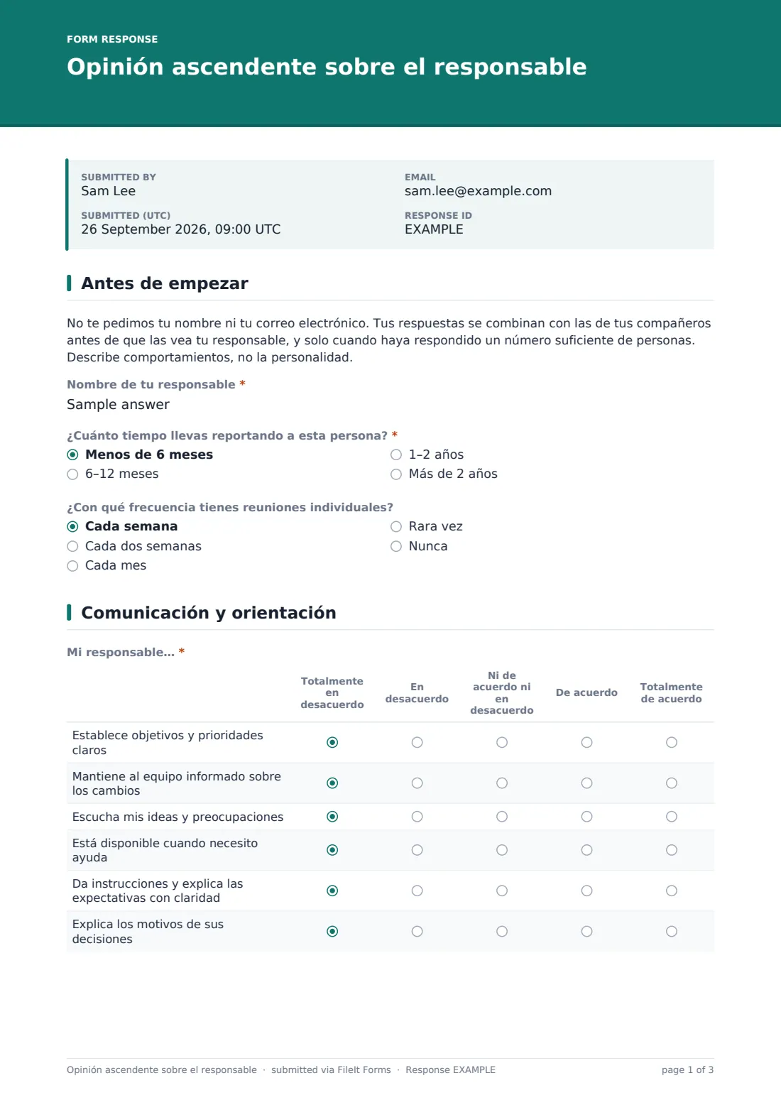 Opinión ascendente sobre el responsable — PDF de respuesta de ejemplo, página 1 de 3