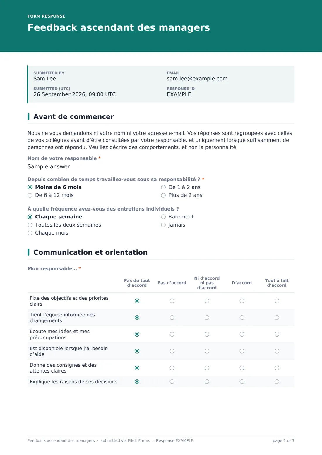 Feedback ascendant des managers — exemple de réponse au format PDF, page 1 sur 3