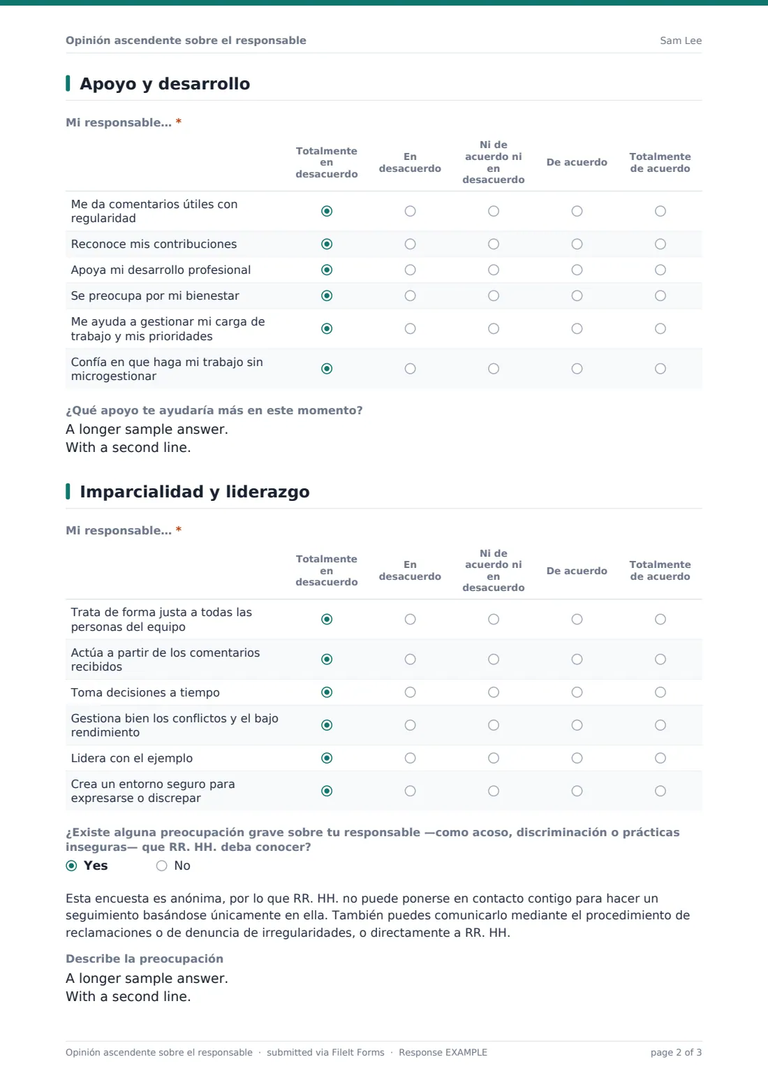 Opinión ascendente sobre el responsable — PDF de respuesta de ejemplo, página 2 de 3