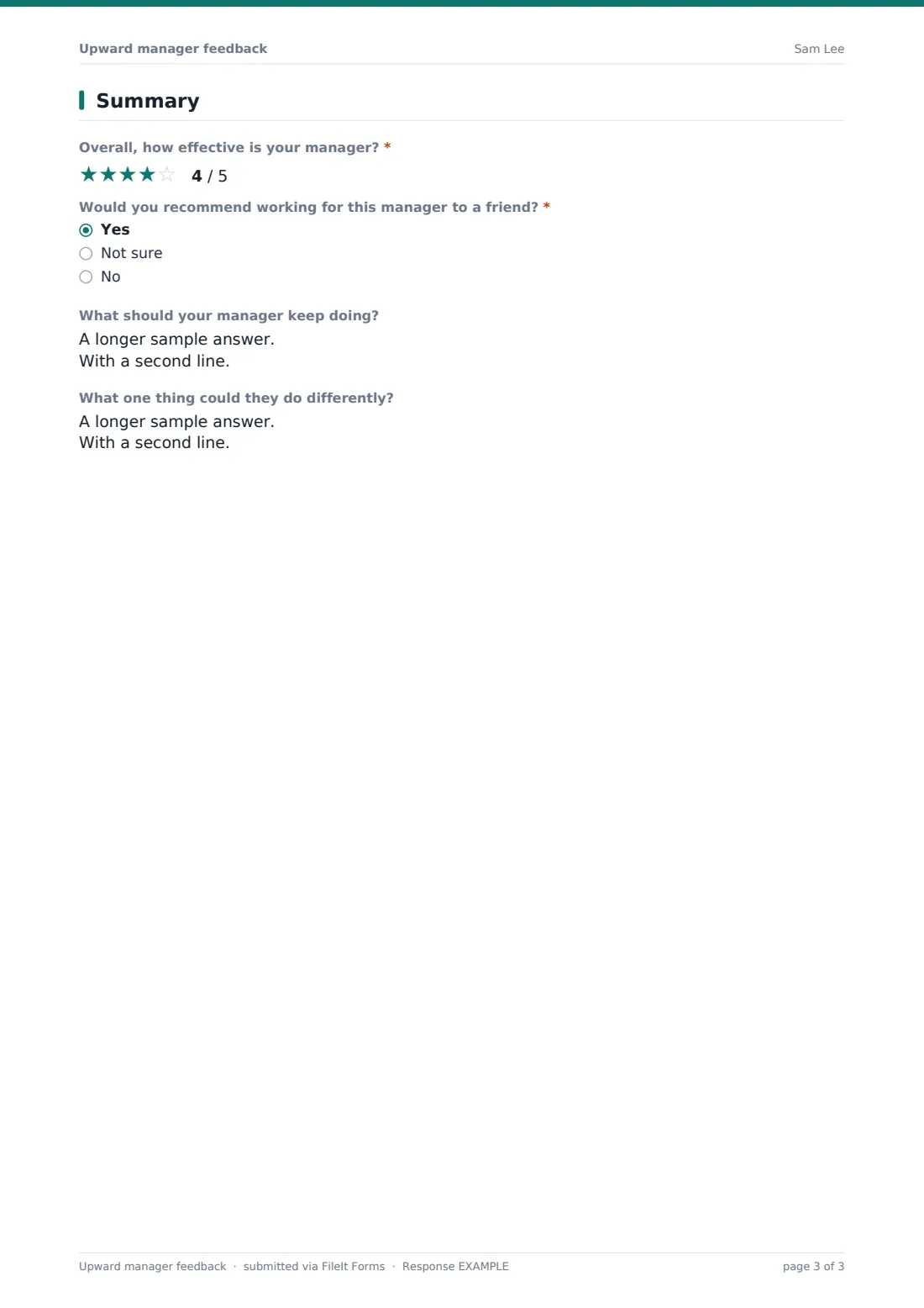 Upward manager feedback — example response PDF, page 3 of 3
