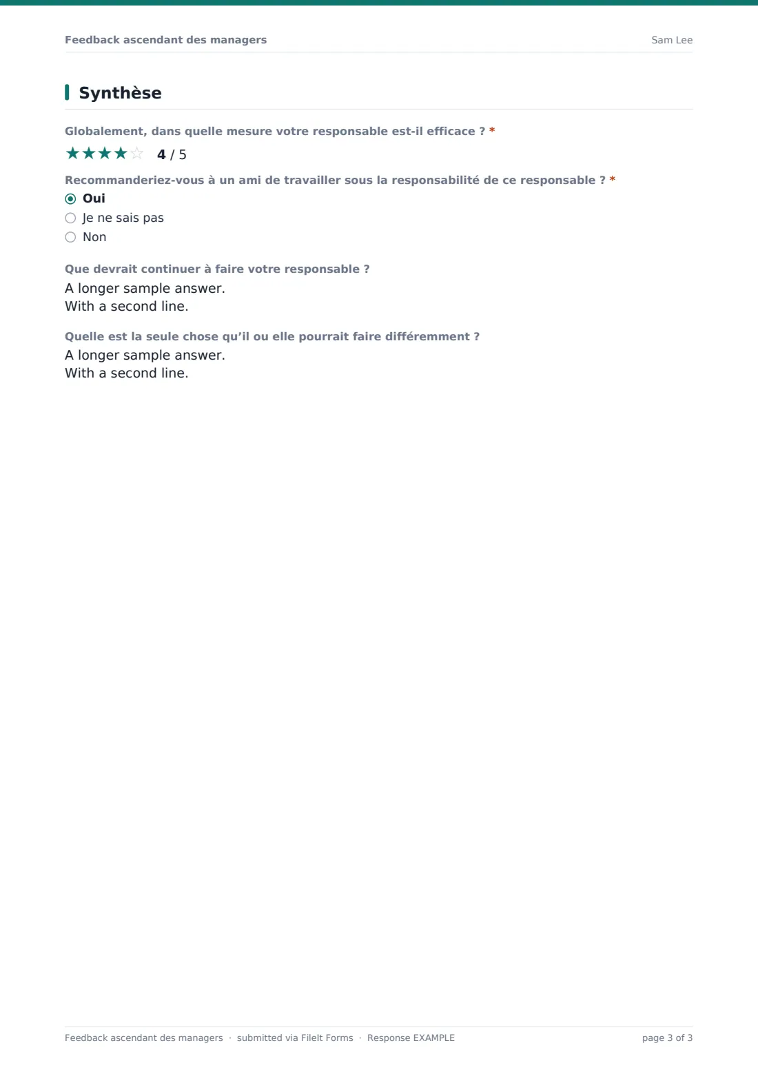 Feedback ascendant des managers — exemple de réponse au format PDF, page 3 sur 3