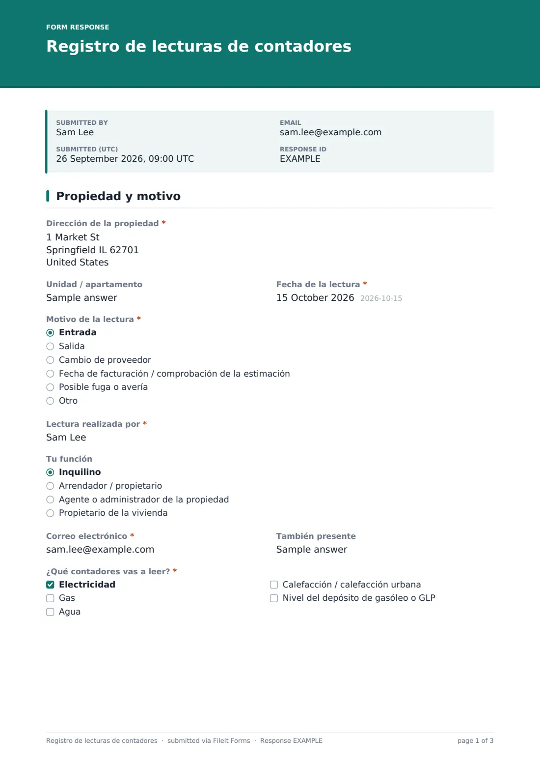 Registro de lecturas de contadores — PDF de respuesta de ejemplo, página 1 de 3