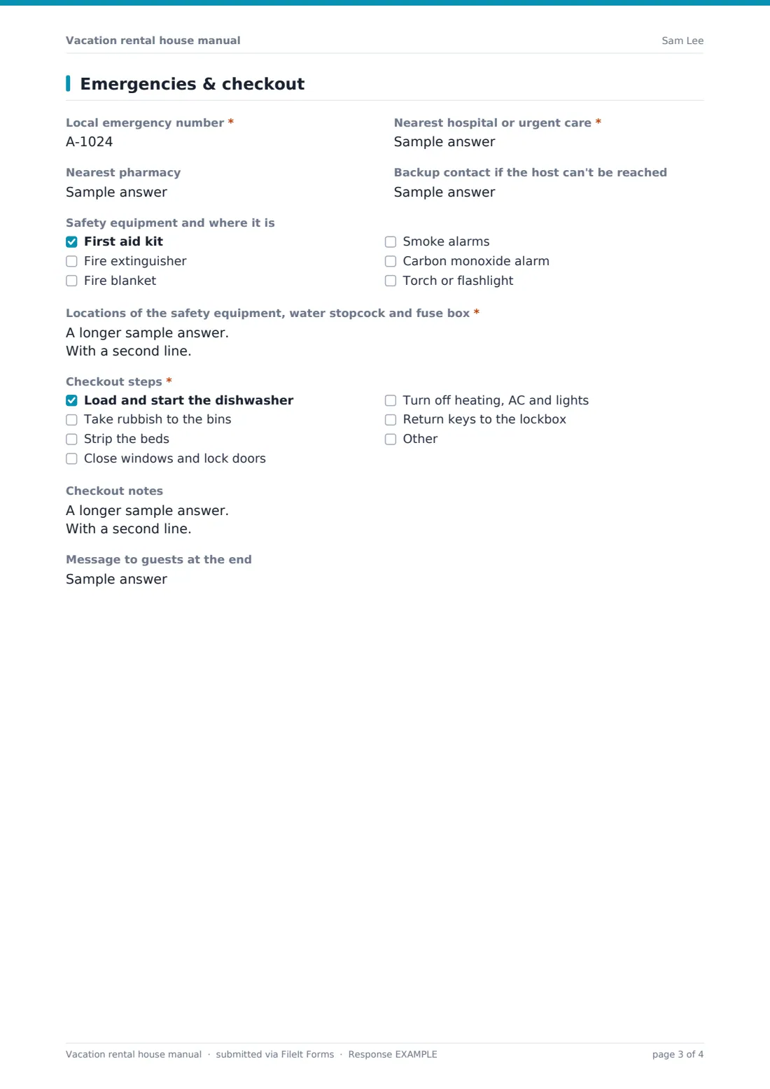 Vacation rental house manual — example response PDF, page 3 of 4