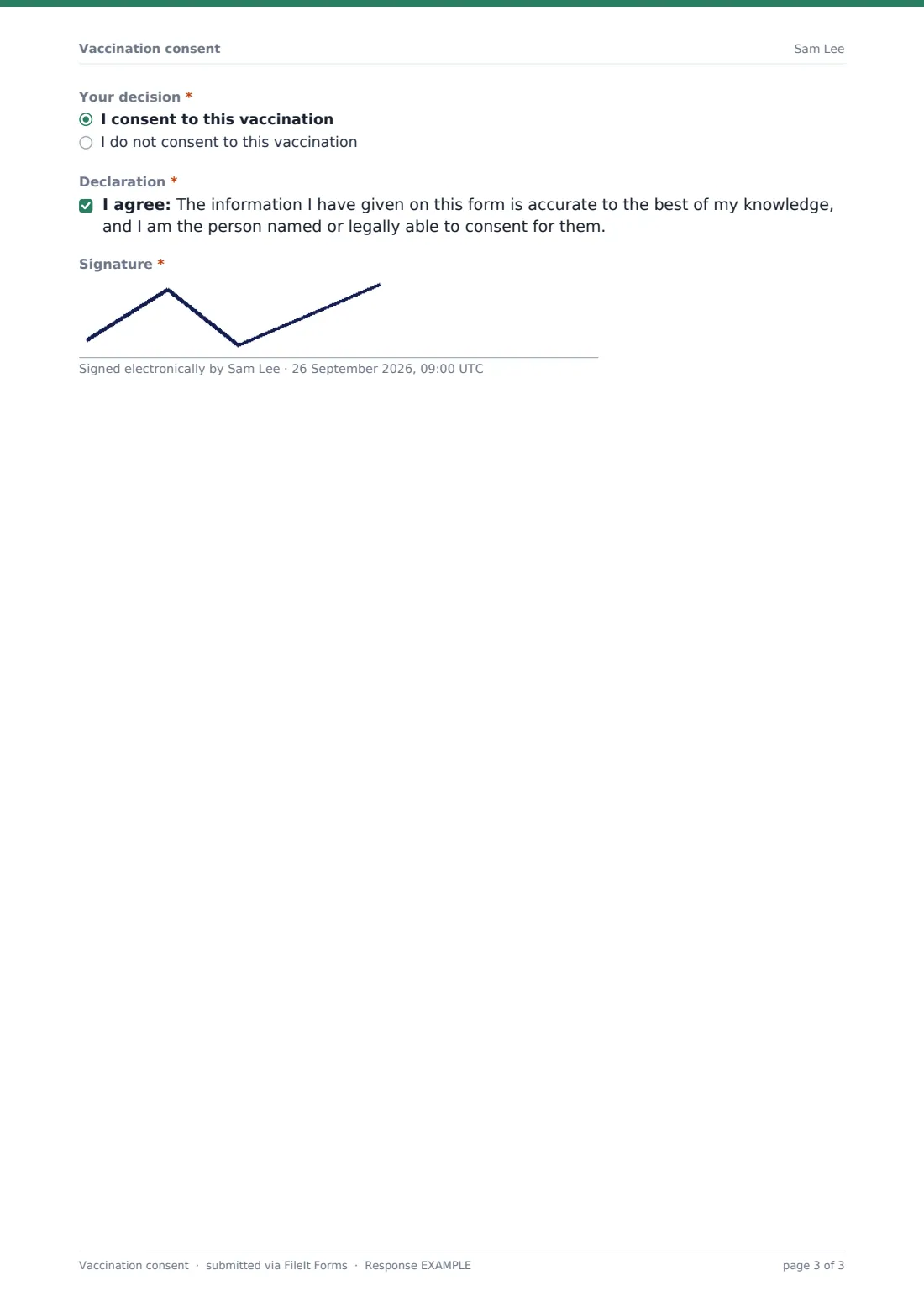 Vaccination consent — example response PDF, page 3 of 3