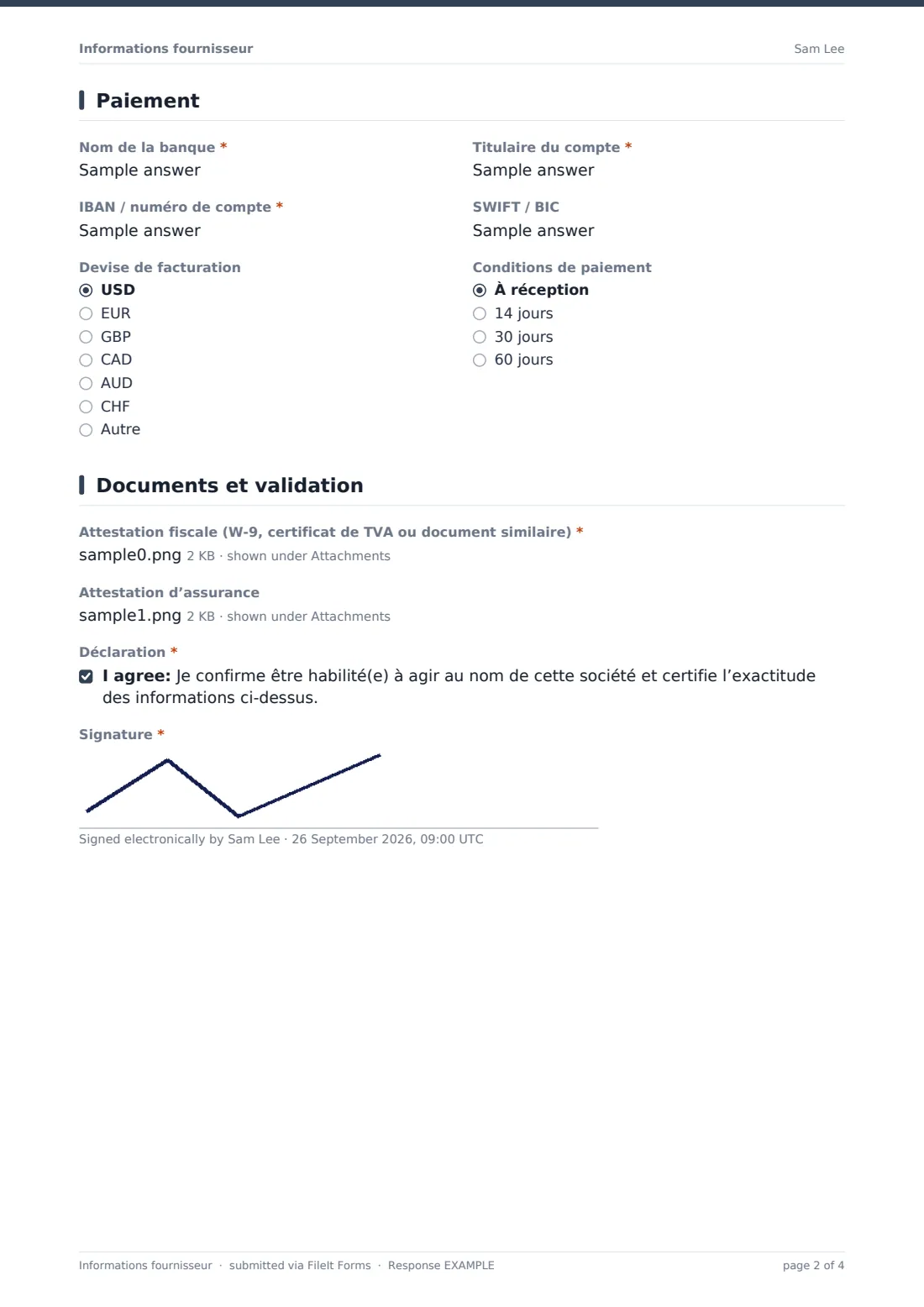 Informations fournisseur — exemple de réponse au format PDF, page 2 sur 4