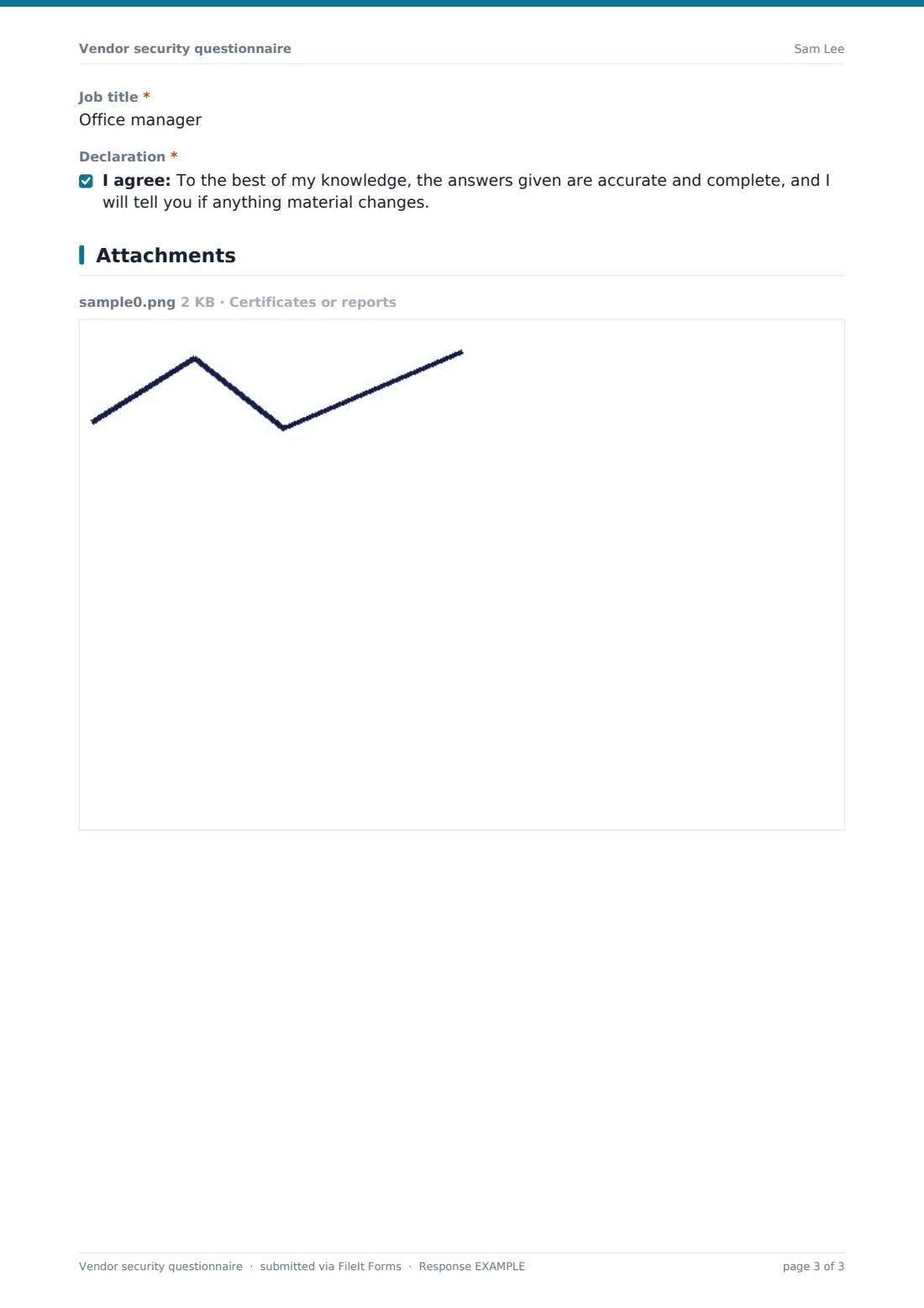 Vendor security questionnaire — example response PDF, page 3 of 3