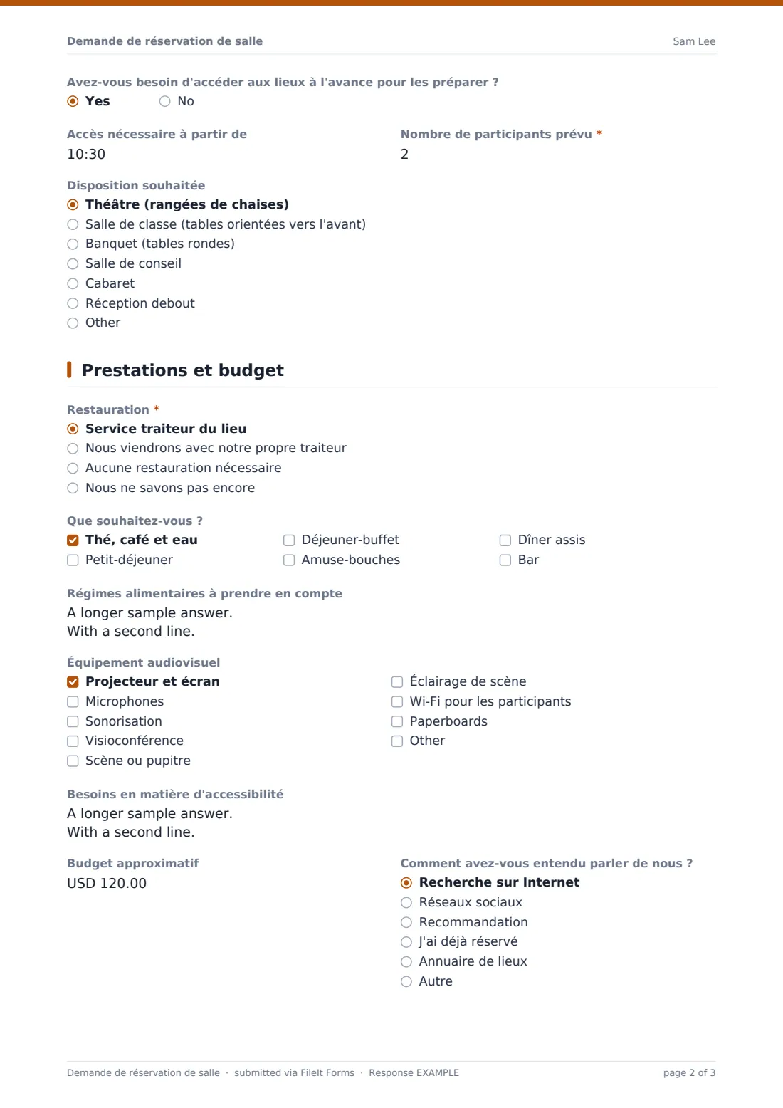 Demande de réservation de salle — exemple de réponse au format PDF, page 2 sur 3