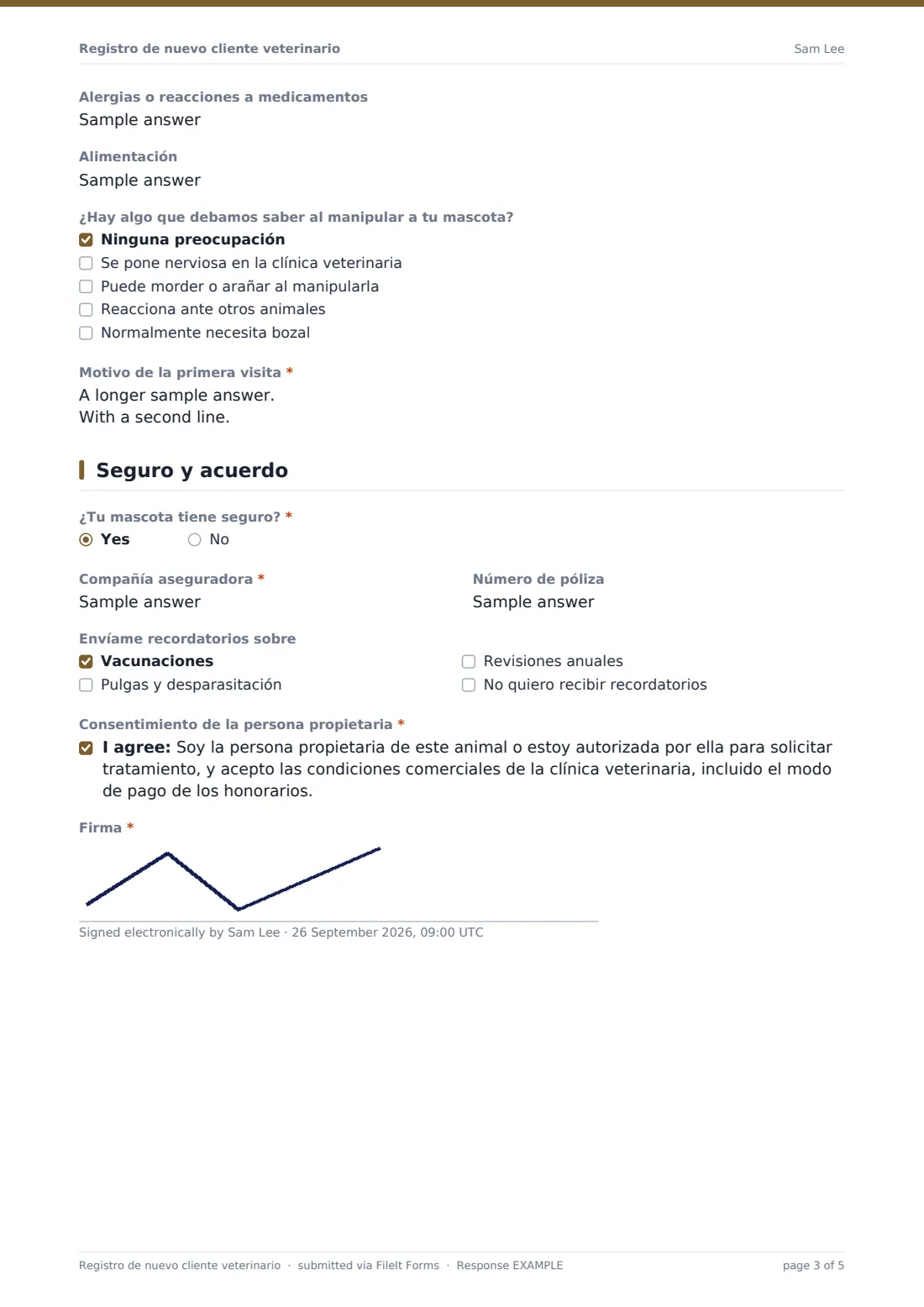 Registro de nuevo cliente veterinario — PDF de respuesta de ejemplo, página 3 de 5