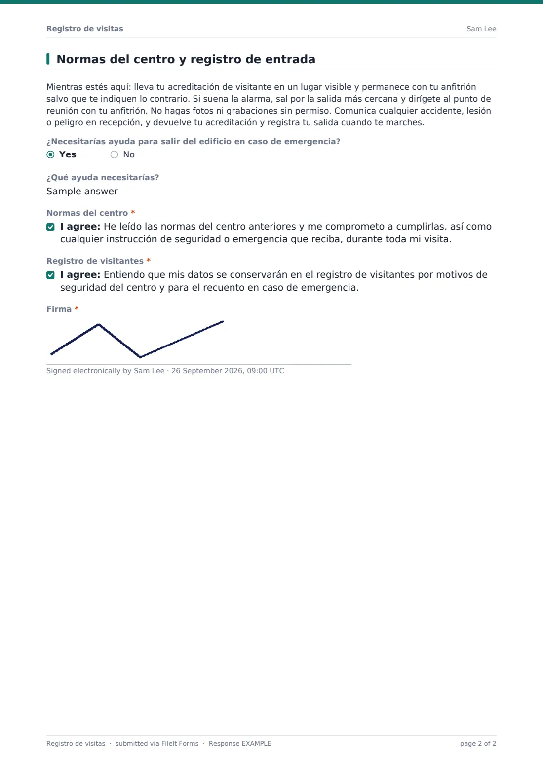 Registro de visitas — PDF de respuesta de ejemplo, página 2 de 2