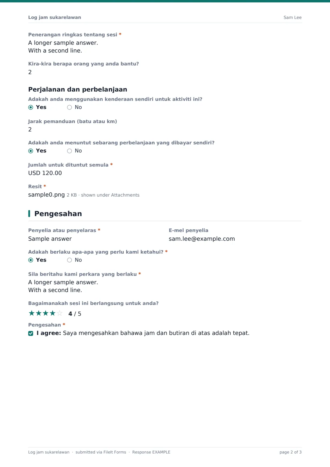 Log jam sukarelawan — PDF respons contoh, halaman 2 daripada 3