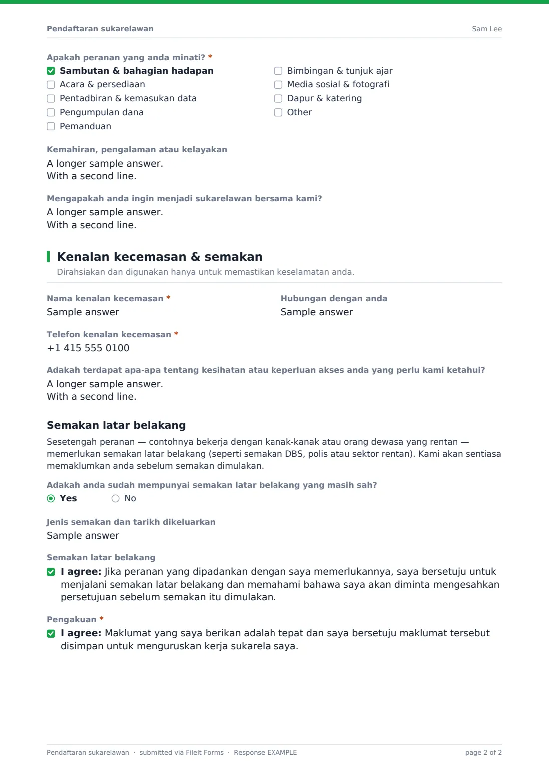 Pendaftaran sukarelawan — PDF respons contoh, halaman 2 daripada 2