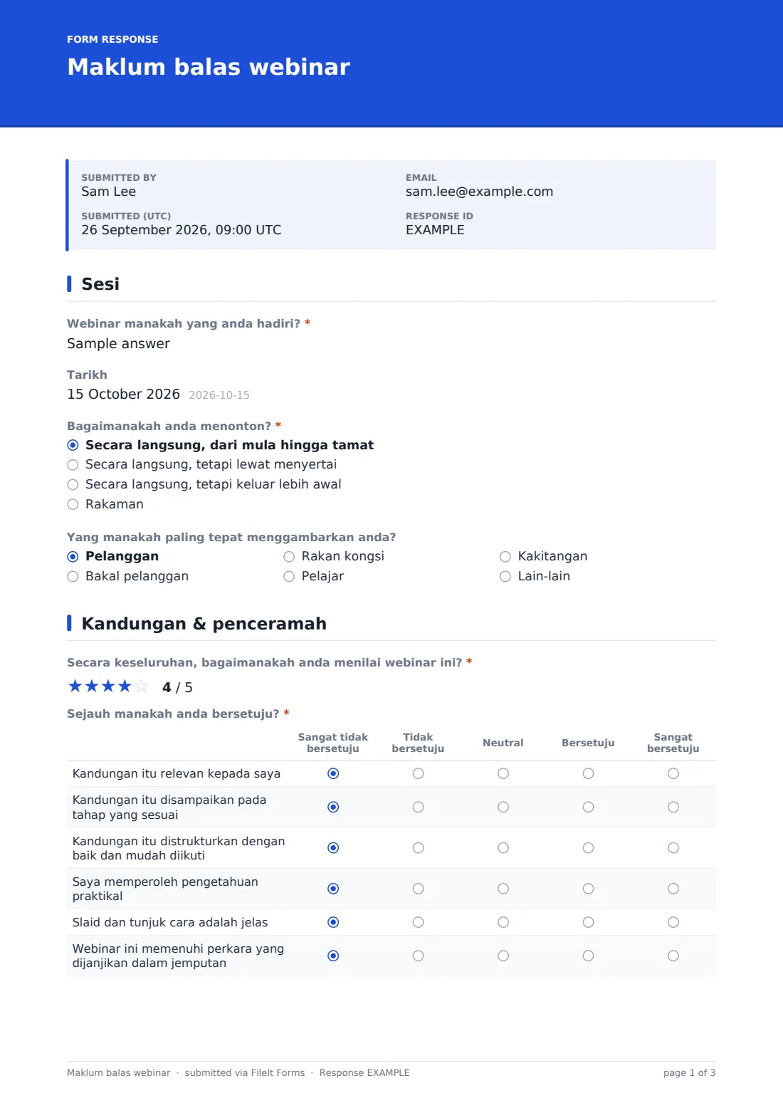 Maklum balas webinar — PDF respons contoh, halaman 1 daripada 3