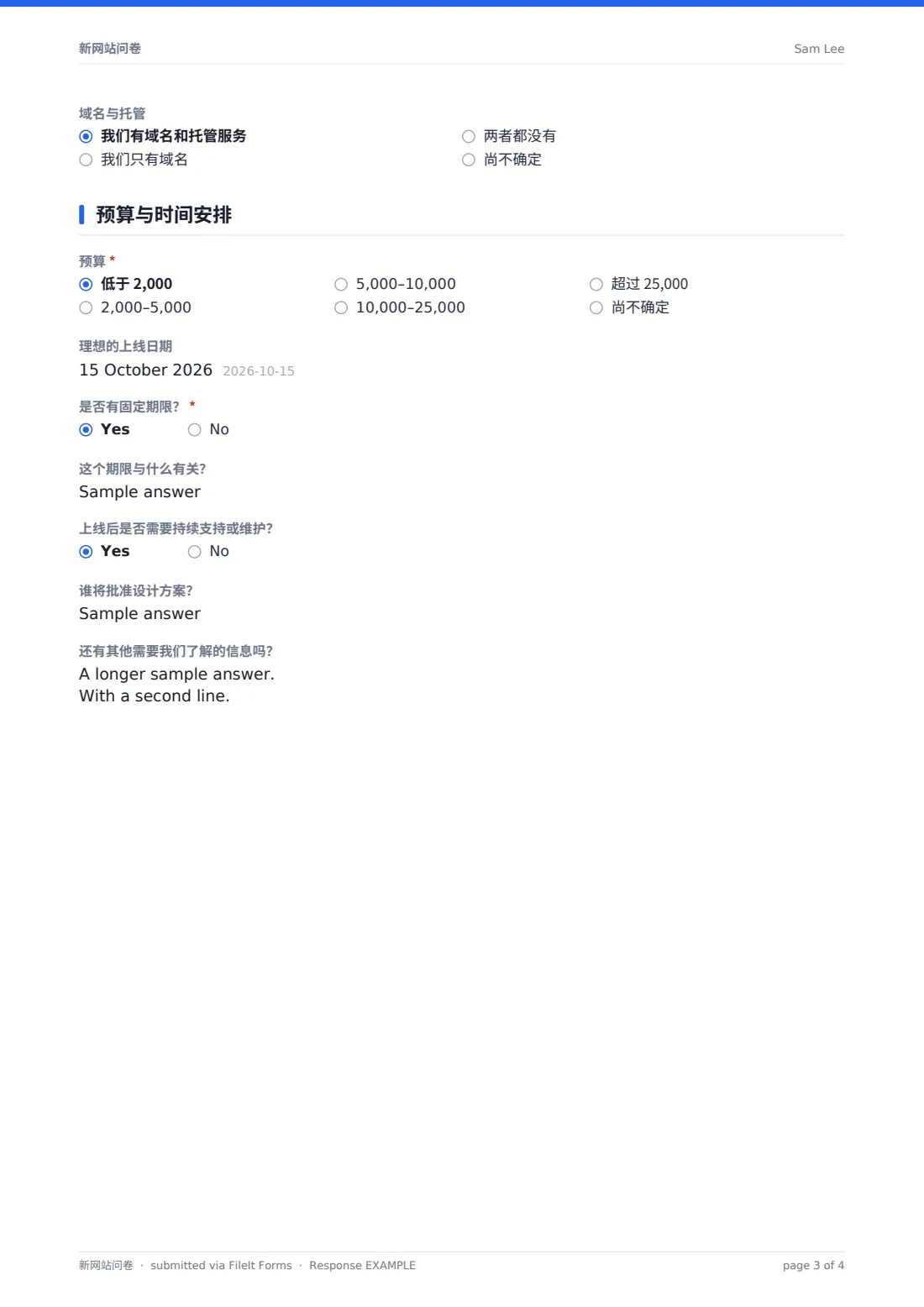 新网站问卷 — 示例回复 PDF，第 3 页，共 4 页