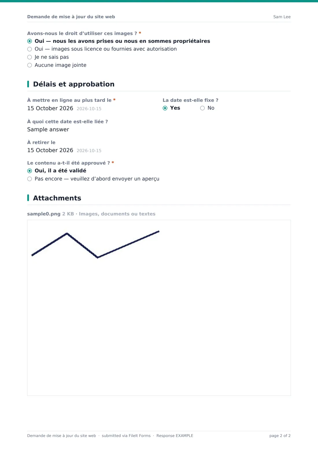 Demande de mise à jour du site web — exemple de réponse au format PDF, page 2 sur 2