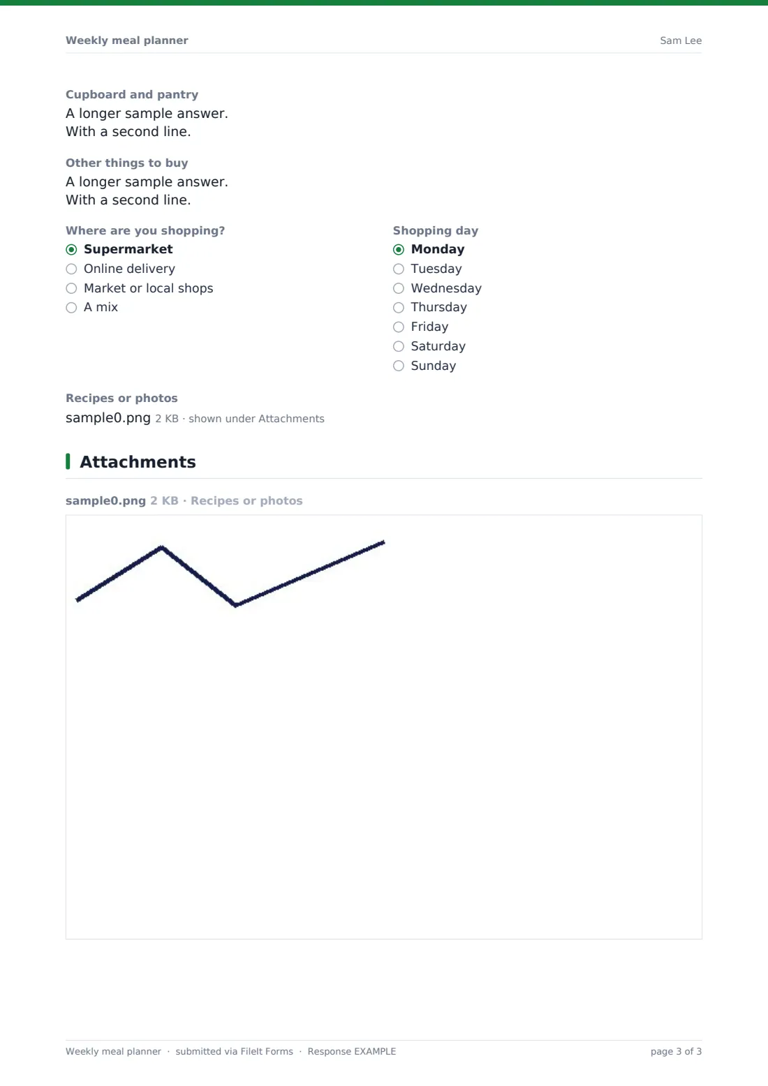 Weekly meal planner — example response PDF, page 3 of 3
