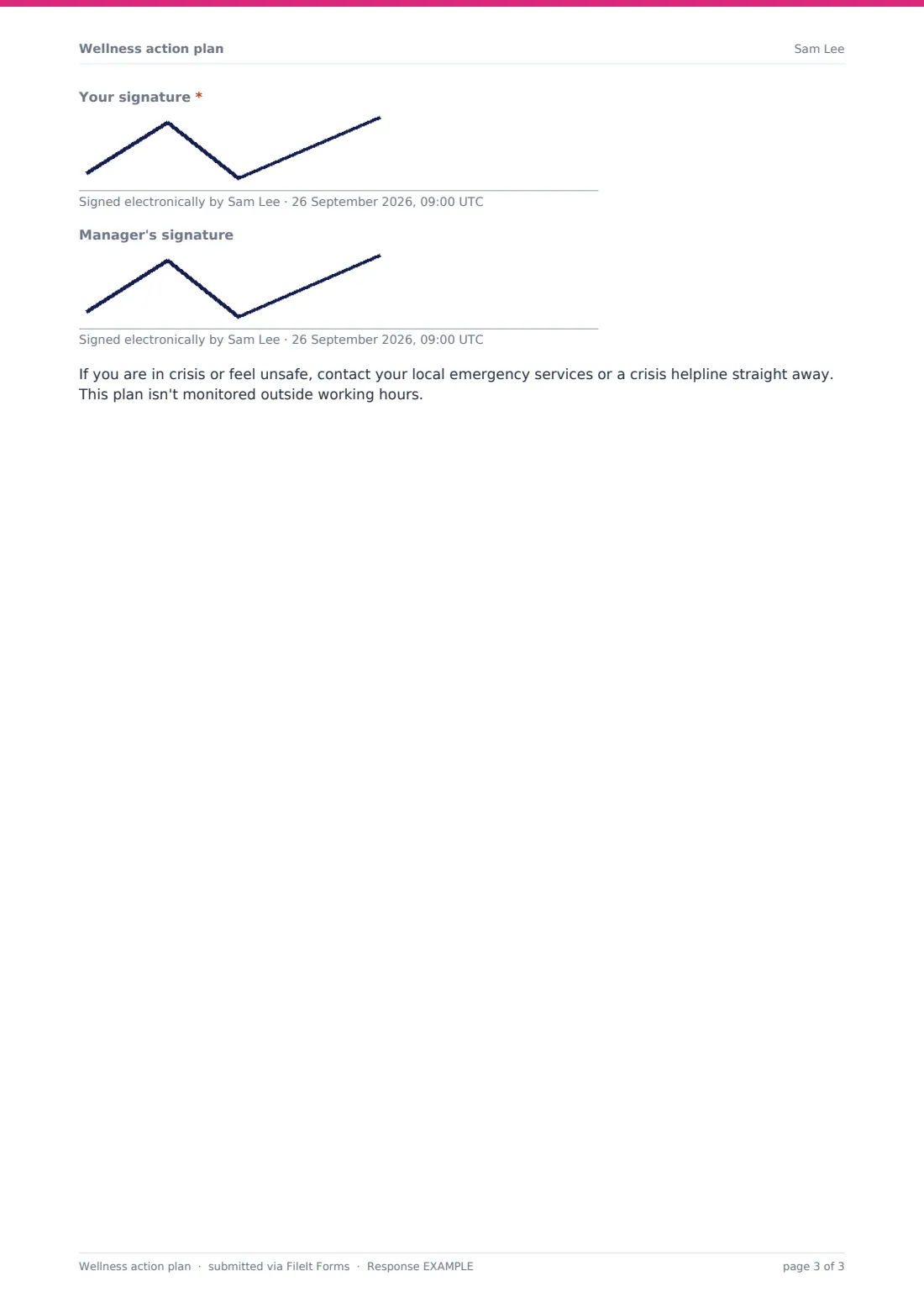 Wellness action plan — example response PDF, page 3 of 3