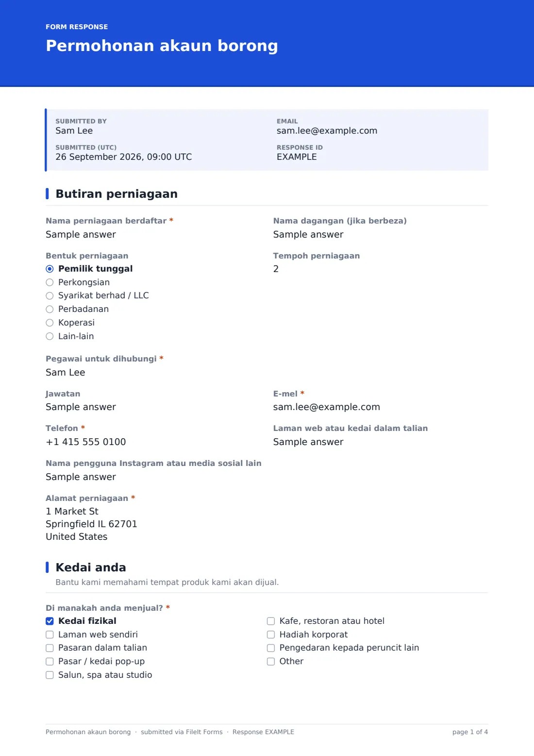 Permohonan akaun borong — PDF respons contoh, halaman 1 daripada 4