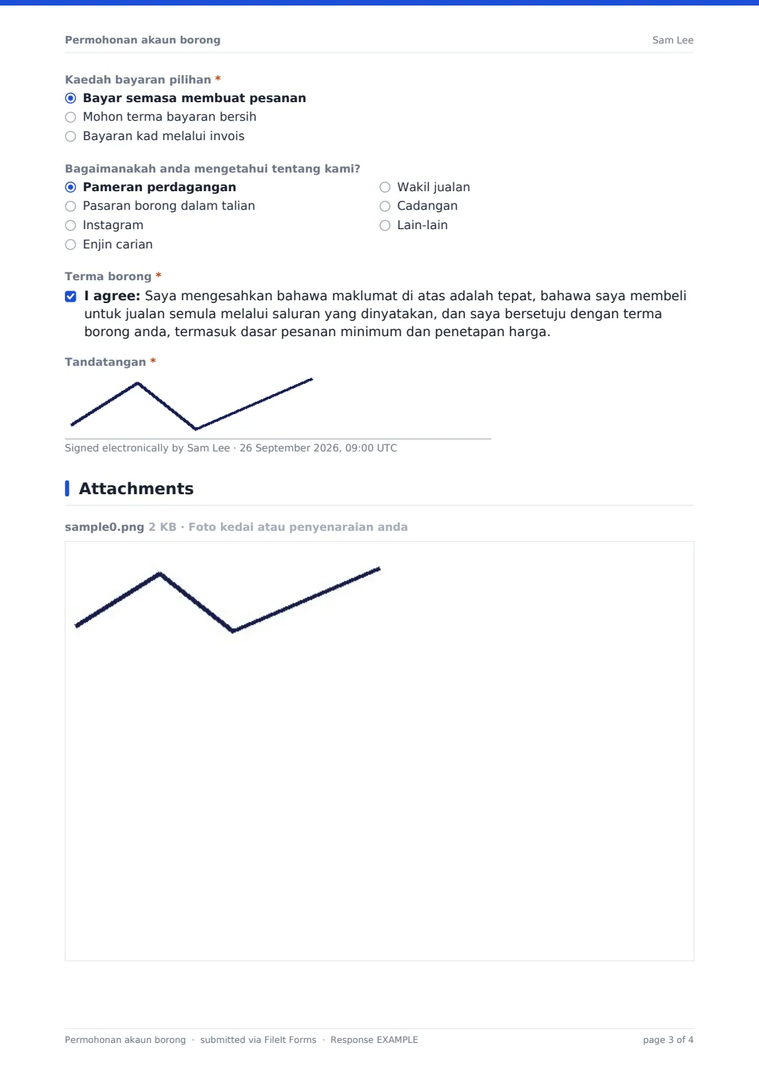 Permohonan akaun borong — PDF respons contoh, halaman 3 daripada 4