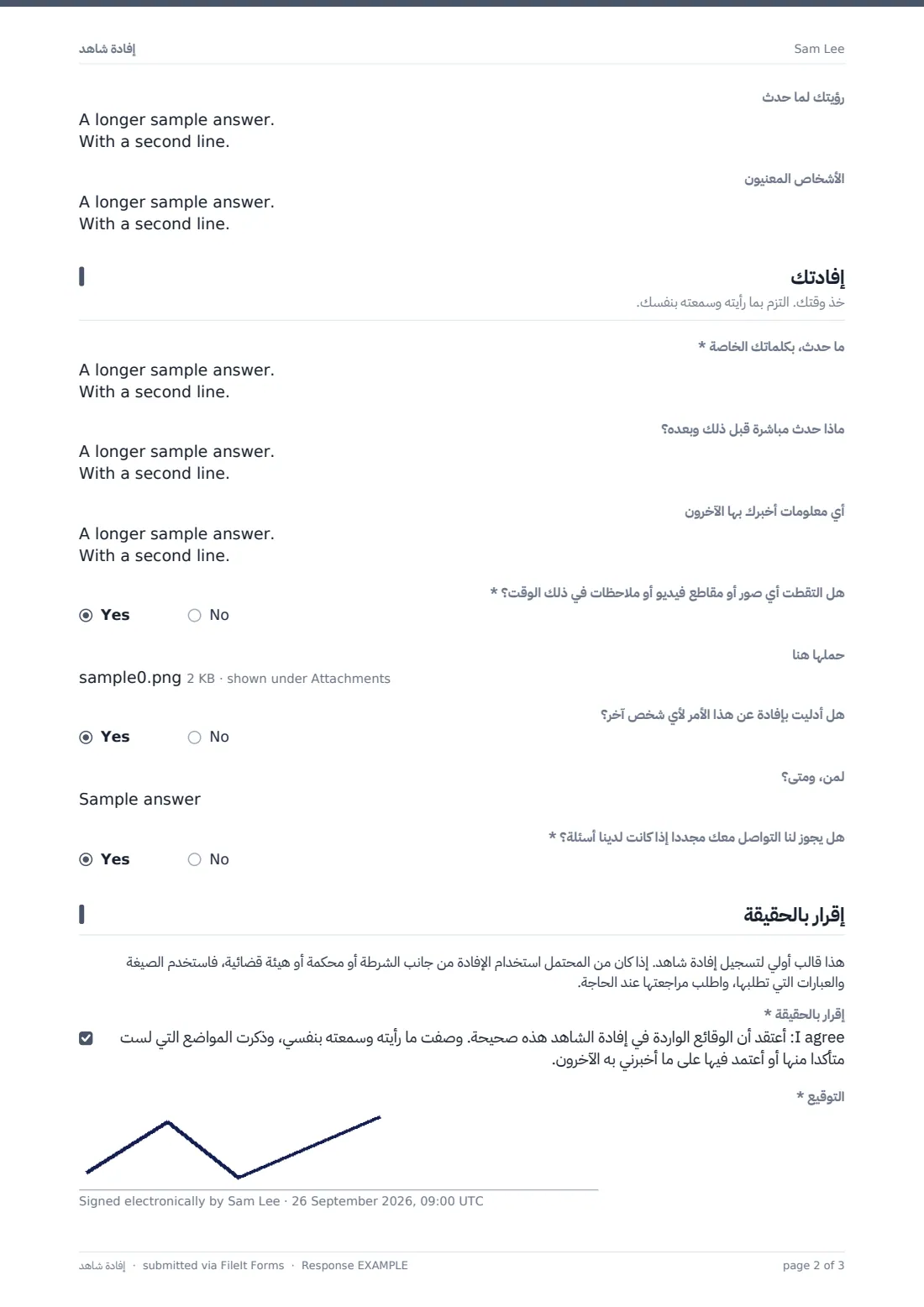إفادة شاهد — ملف PDF لرد نموذجي، الصفحة 2 من 3