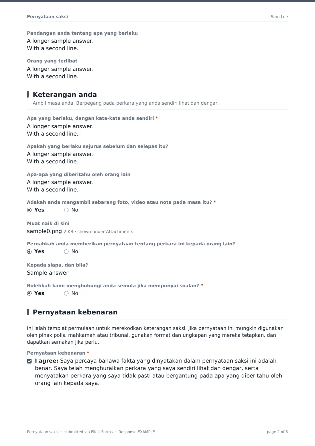 Pernyataan saksi — PDF respons contoh, halaman 2 daripada 3