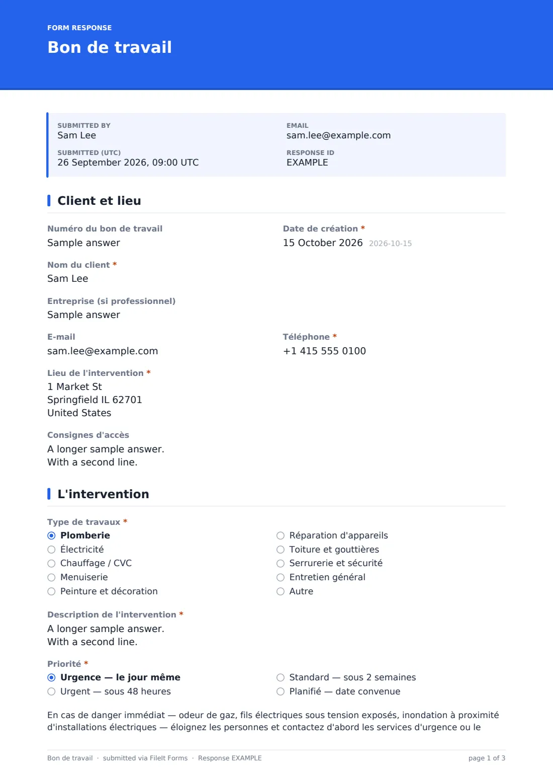 Bon de travail — exemple de réponse au format PDF, page 1 sur 3