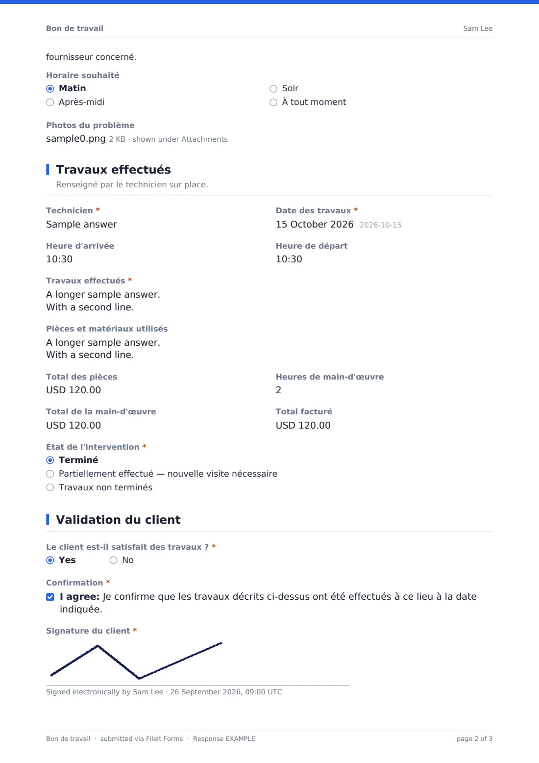 Bon de travail — exemple de réponse au format PDF, page 2 sur 3