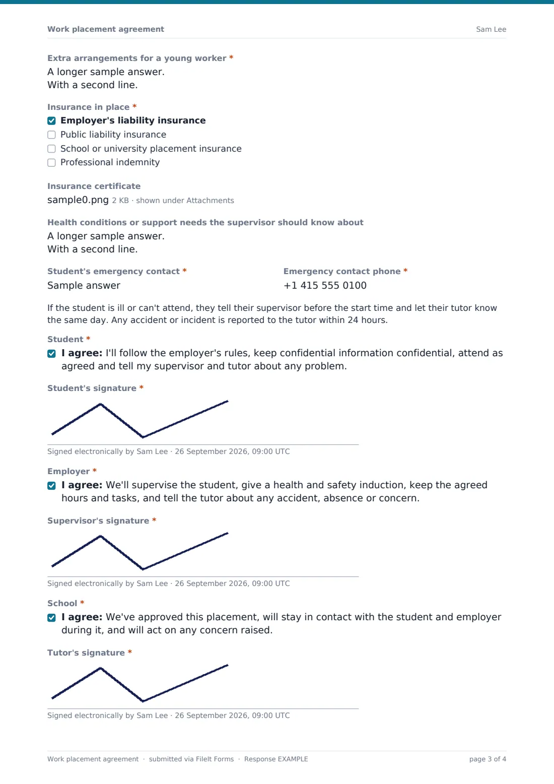 Work placement agreement — example response PDF, page 3 of 4