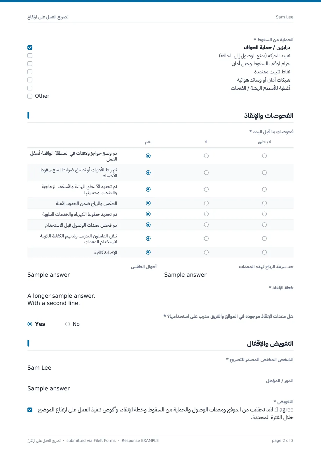 تصريح العمل على ارتفاع — ملف PDF لرد نموذجي، الصفحة 2 من 3