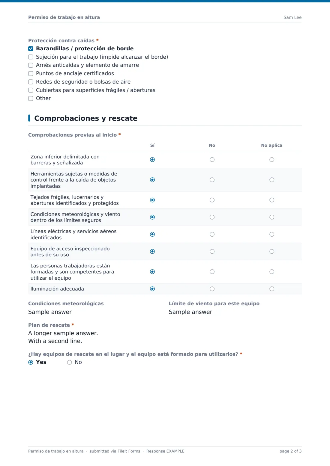 Permiso de trabajo en altura — PDF de respuesta de ejemplo, página 2 de 3
