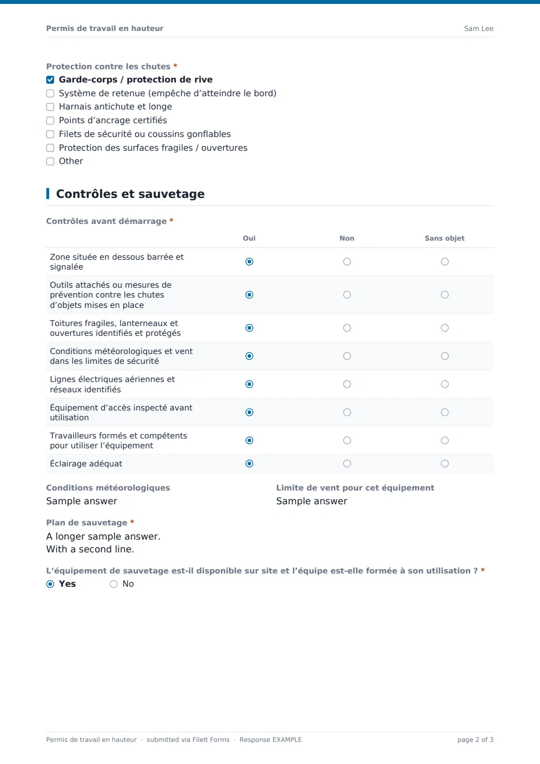 Permis de travail en hauteur — exemple de réponse au format PDF, page 2 sur 3