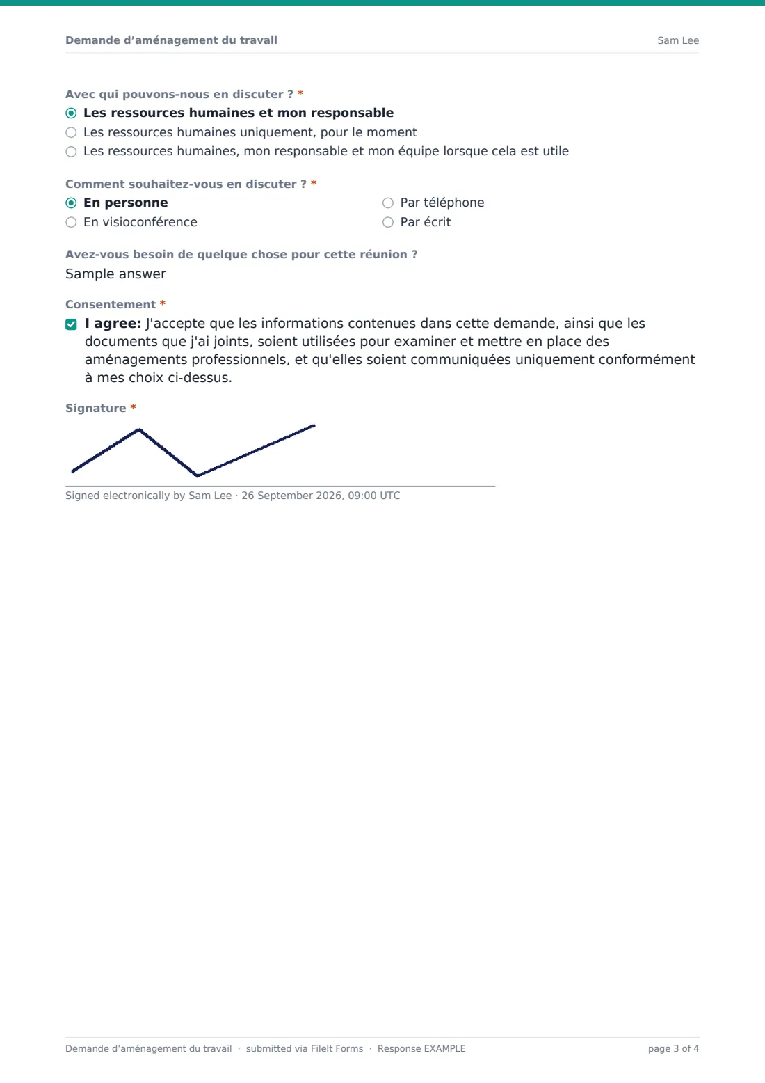 Demande d’aménagement du travail — exemple de réponse au format PDF, page 3 sur 4
