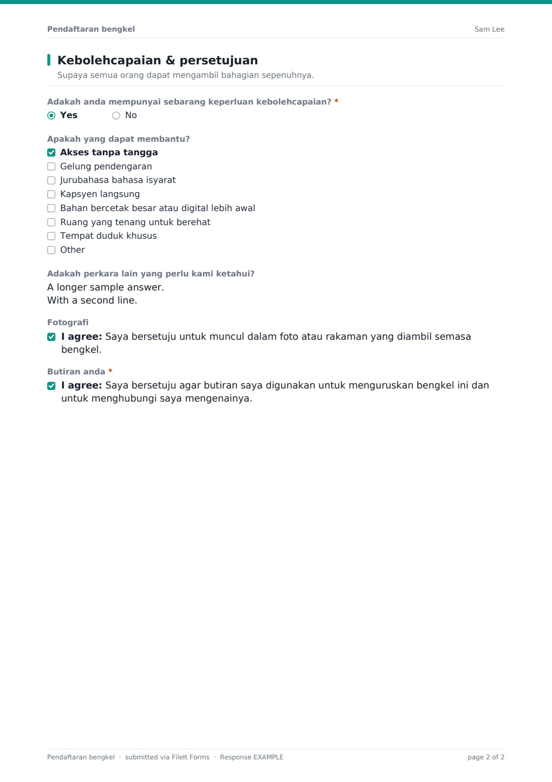Pendaftaran bengkel — PDF respons contoh, halaman 2 daripada 2