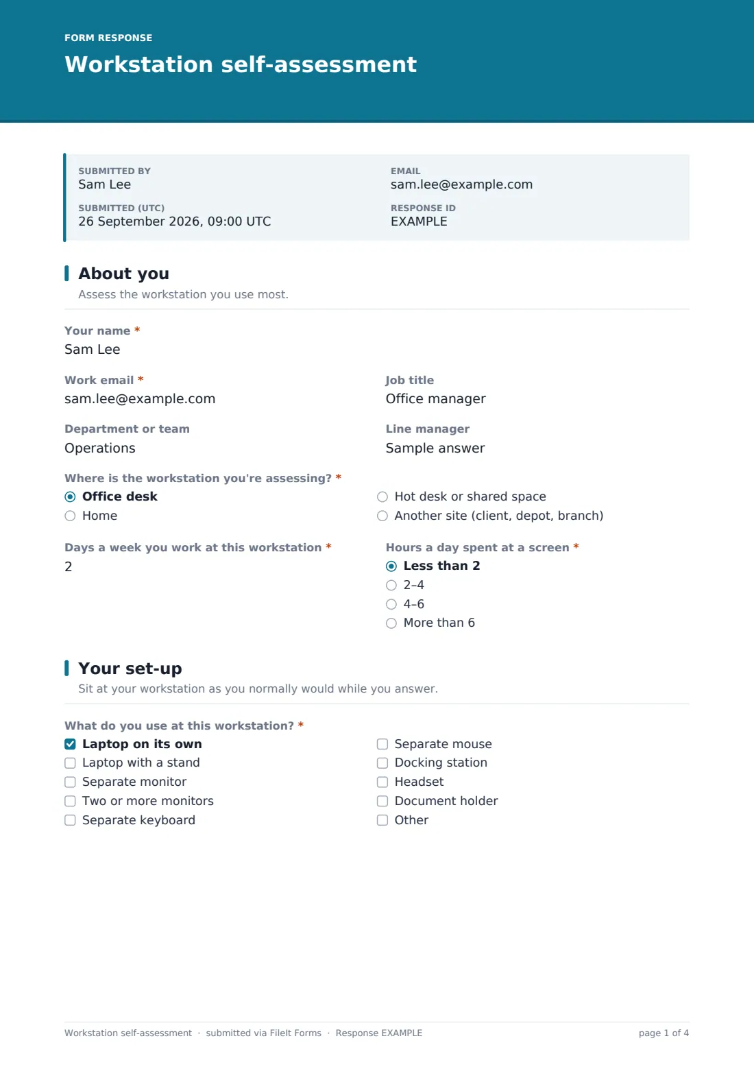 Workstation self-assessment — example response PDF, page 1 of 4