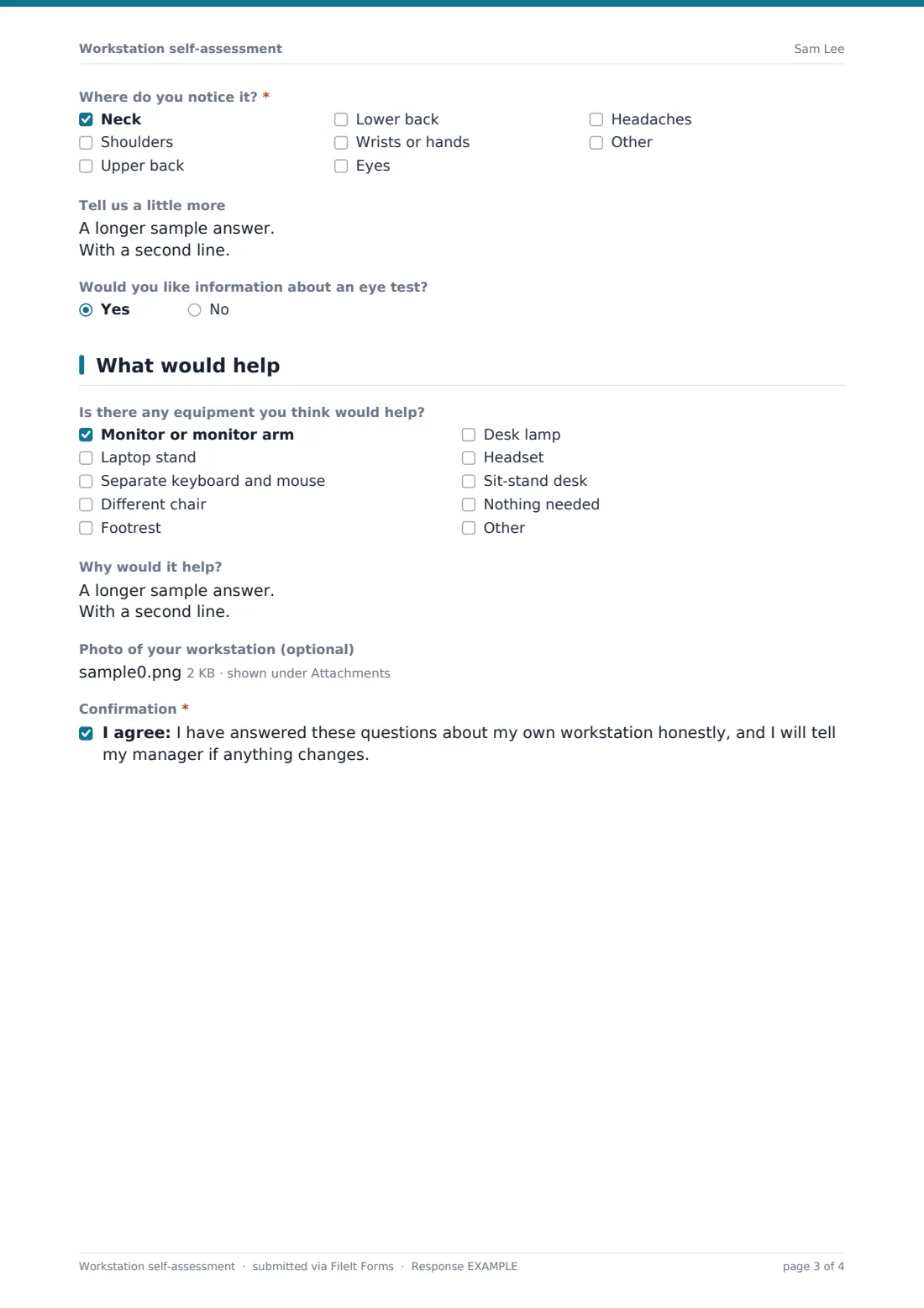 Workstation self-assessment — example response PDF, page 3 of 4