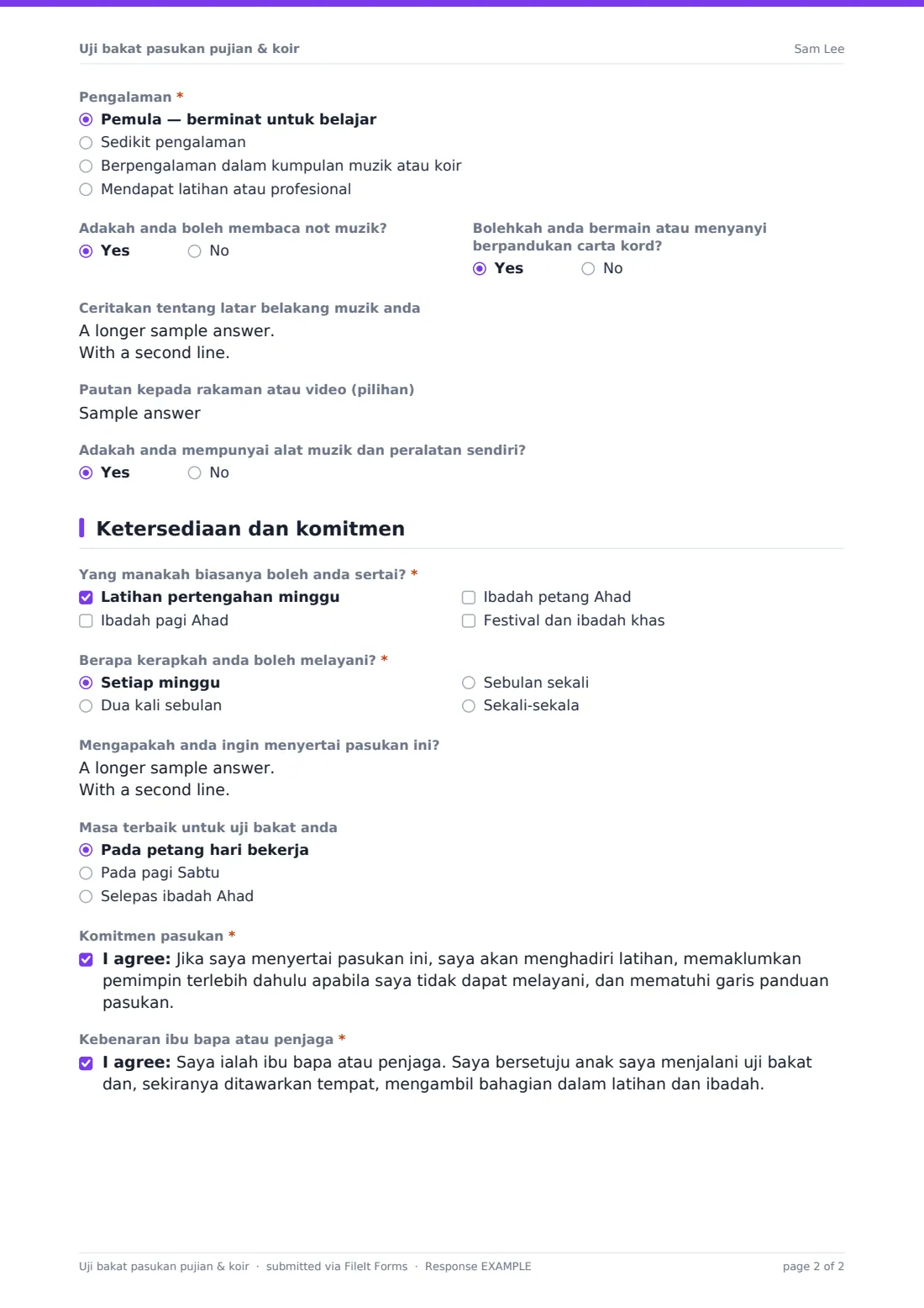 Uji bakat pasukan pujian & koir — PDF respons contoh, halaman 2 daripada 2
