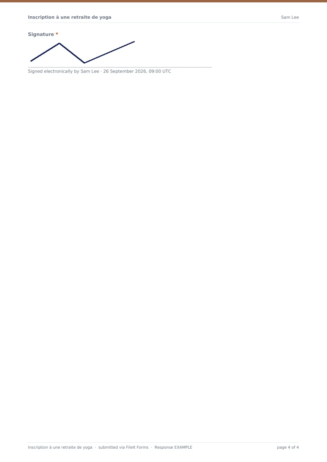 Inscription à une retraite de yoga — exemple de réponse au format PDF, page 4 sur 4