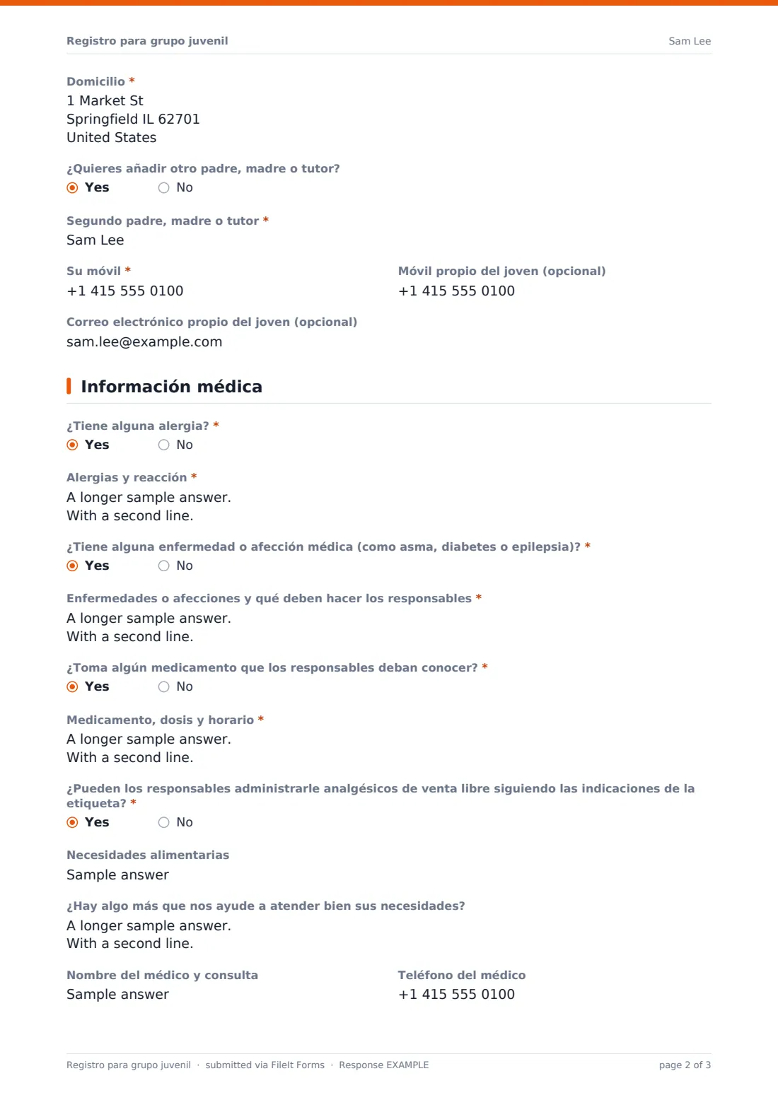Registro para grupo juvenil — PDF de respuesta de ejemplo, página 2 de 3