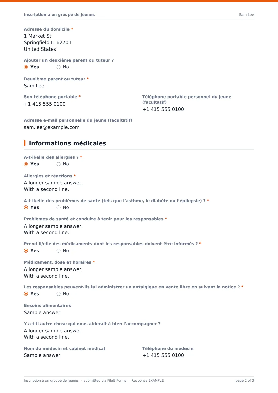 Inscription à un groupe de jeunes — exemple de réponse au format PDF, page 2 sur 3