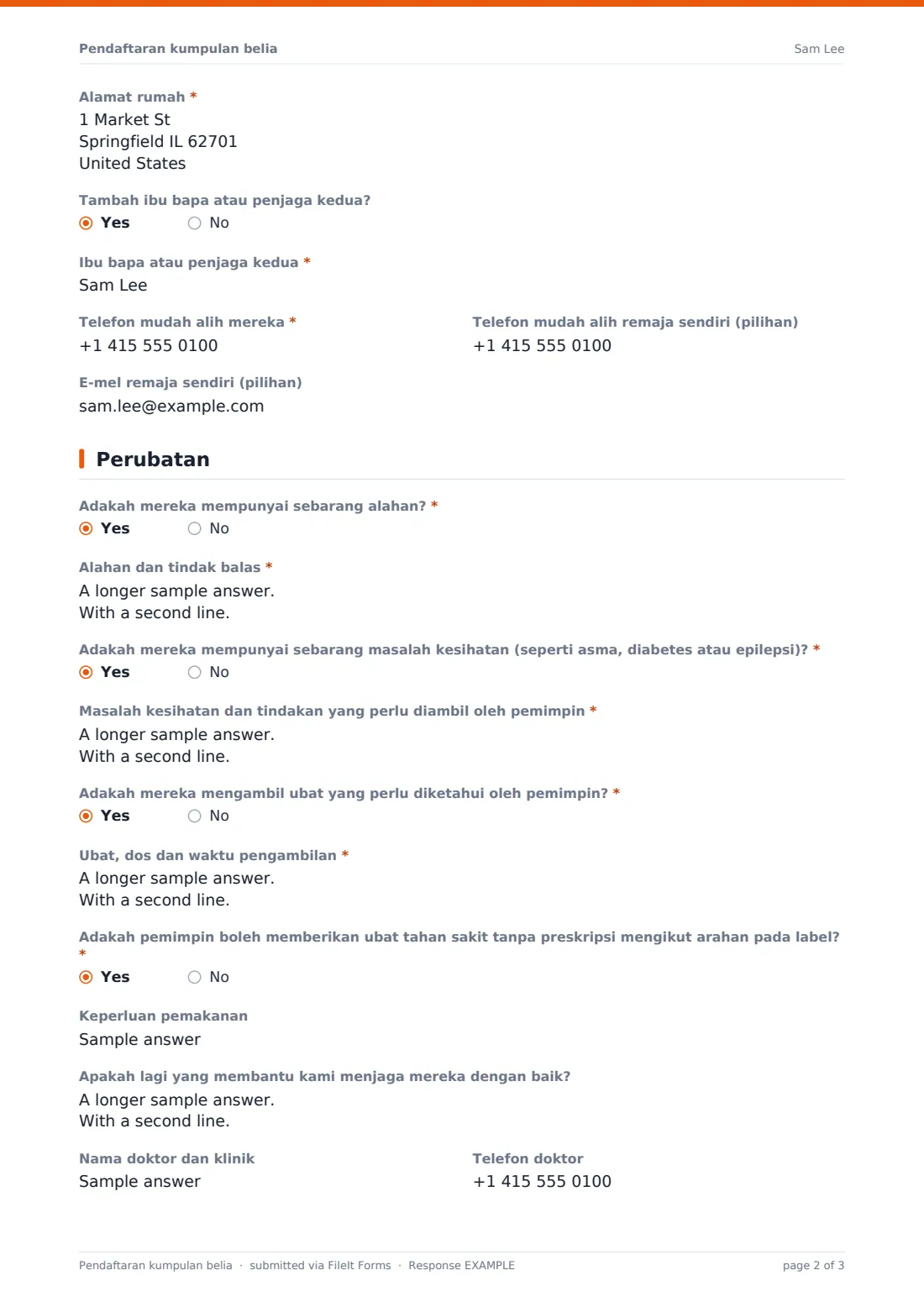 Pendaftaran kumpulan belia — PDF respons contoh, halaman 2 daripada 3