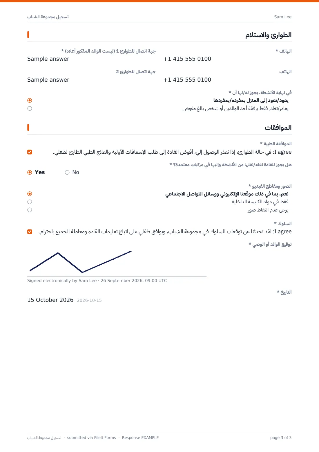 تسجيل مجموعة الشباب — ملف PDF لرد نموذجي، الصفحة 3 من 3
