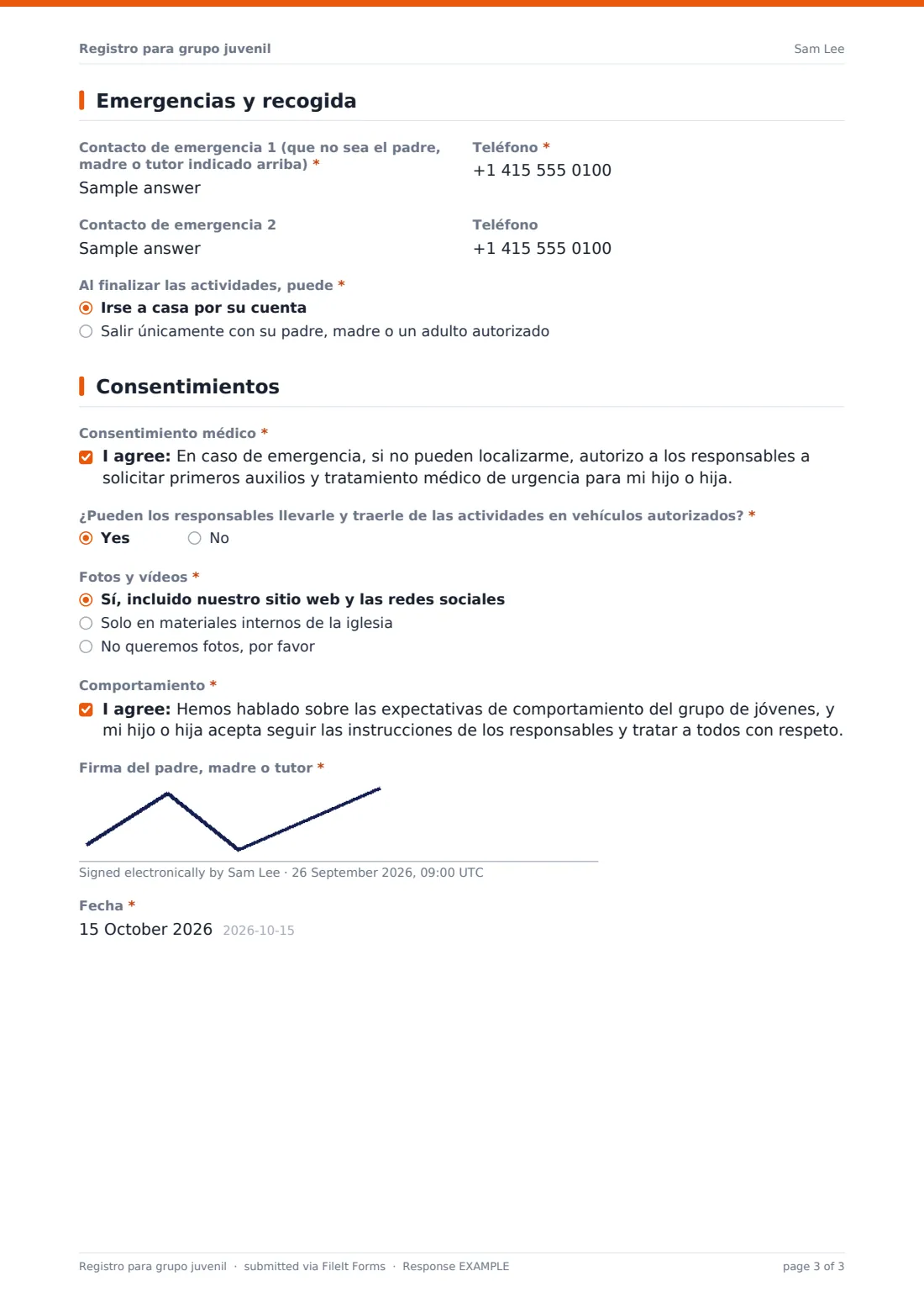 Registro para grupo juvenil — PDF de respuesta de ejemplo, página 3 de 3
