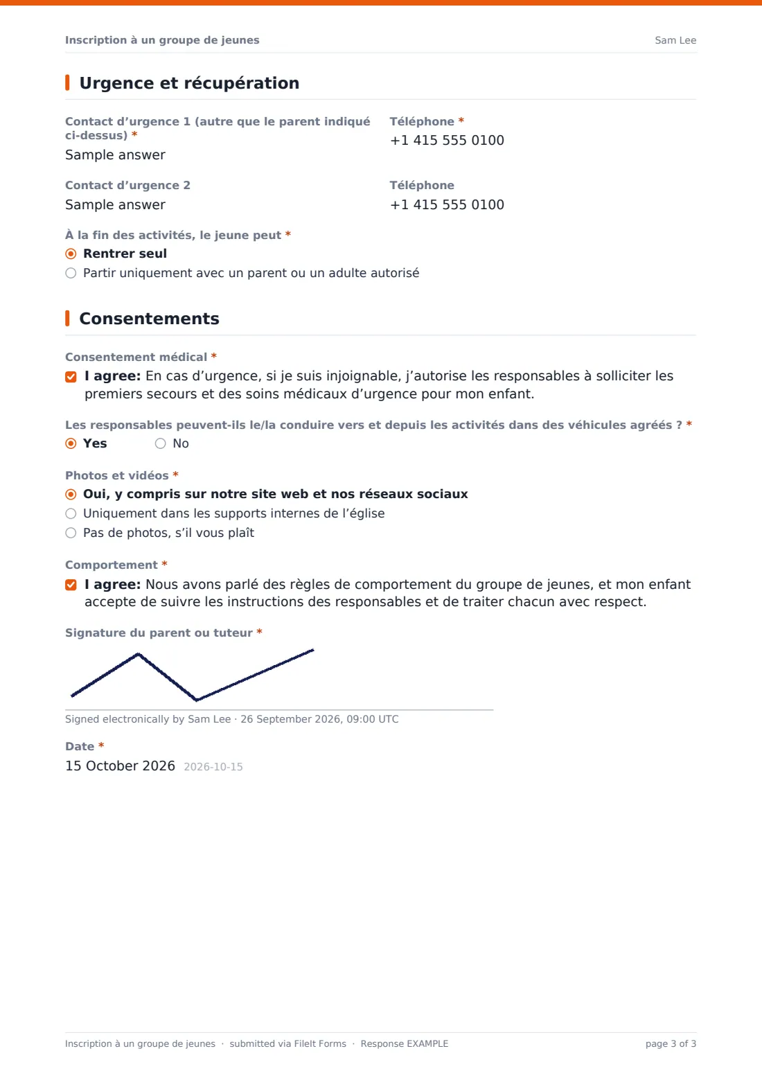Inscription à un groupe de jeunes — exemple de réponse au format PDF, page 3 sur 3