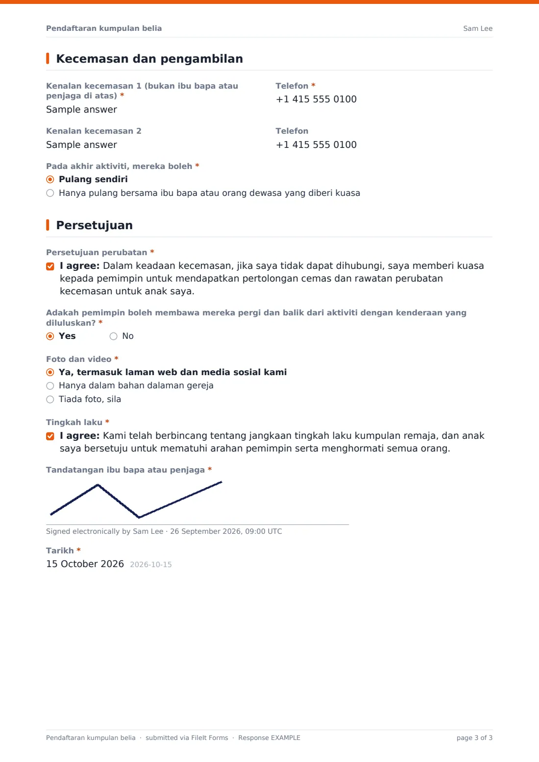 Pendaftaran kumpulan belia — PDF respons contoh, halaman 3 daripada 3